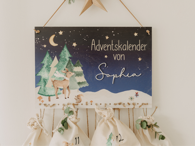 Adventskalender Winterwonderland-Motiv & aufgesetztem Namen aus Acryl