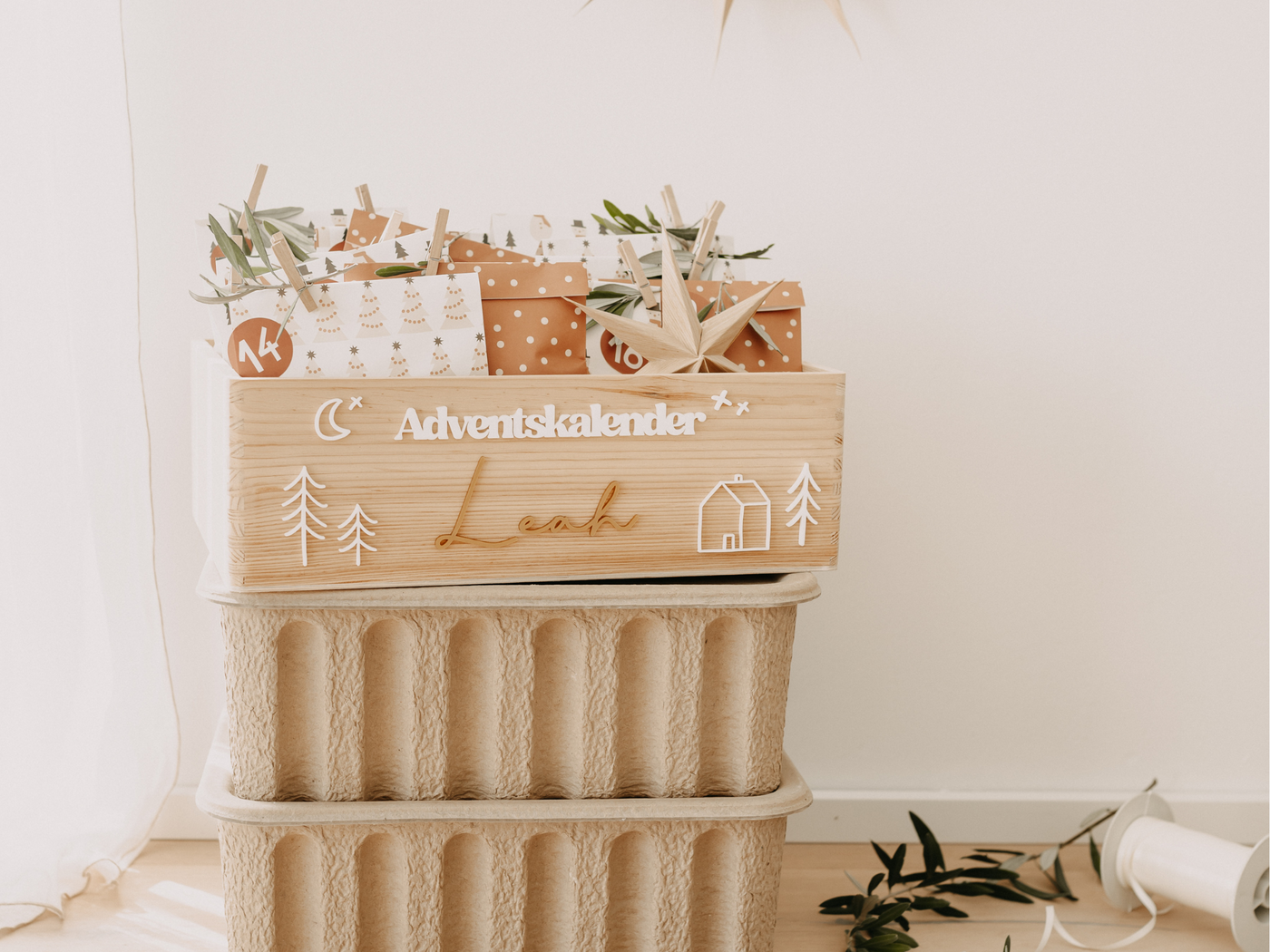 Adventskiste als minimalistischer Skandi Adventskalender