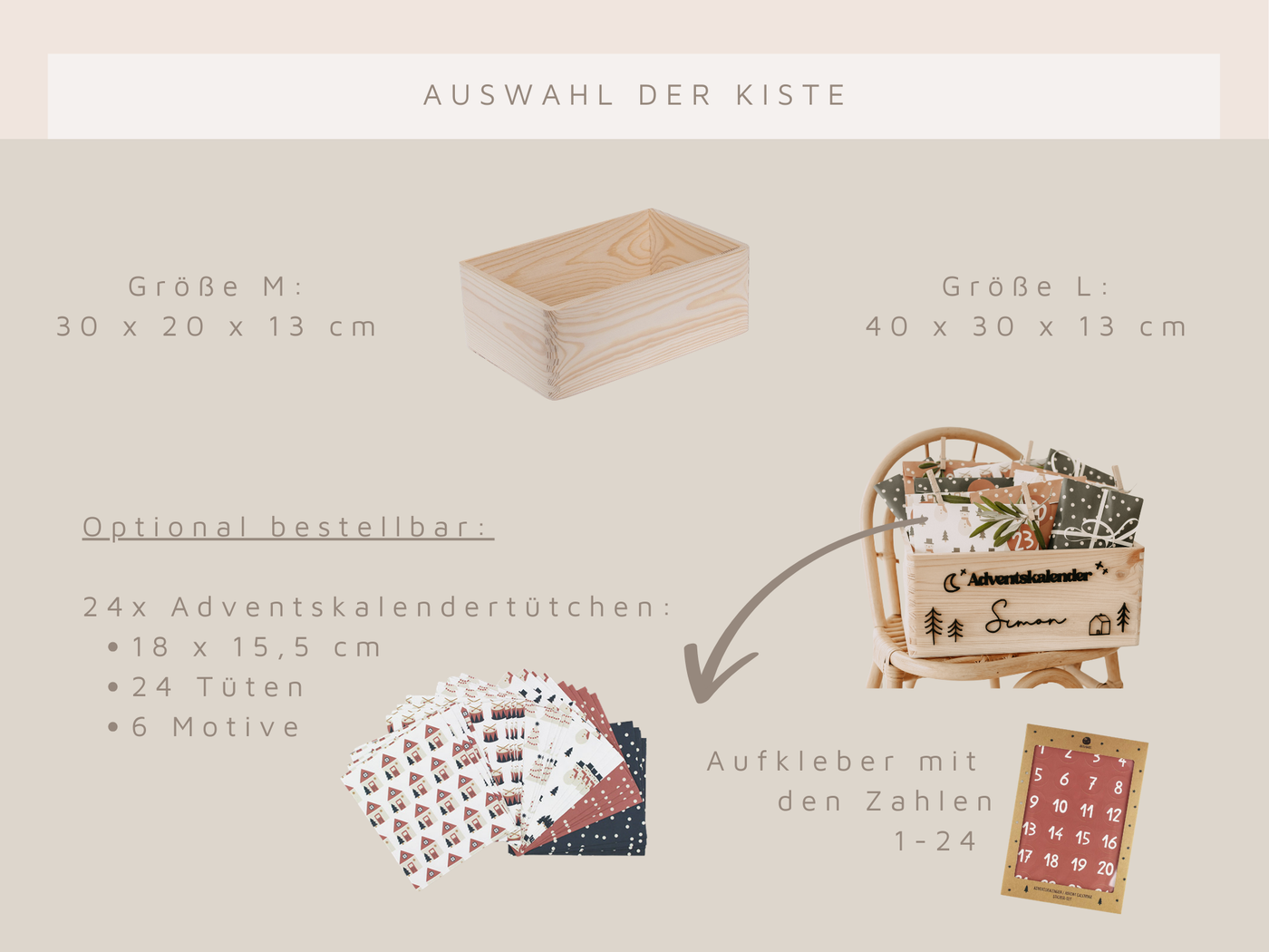 Adventskiste als minimalistischer Skandi Adventskalender