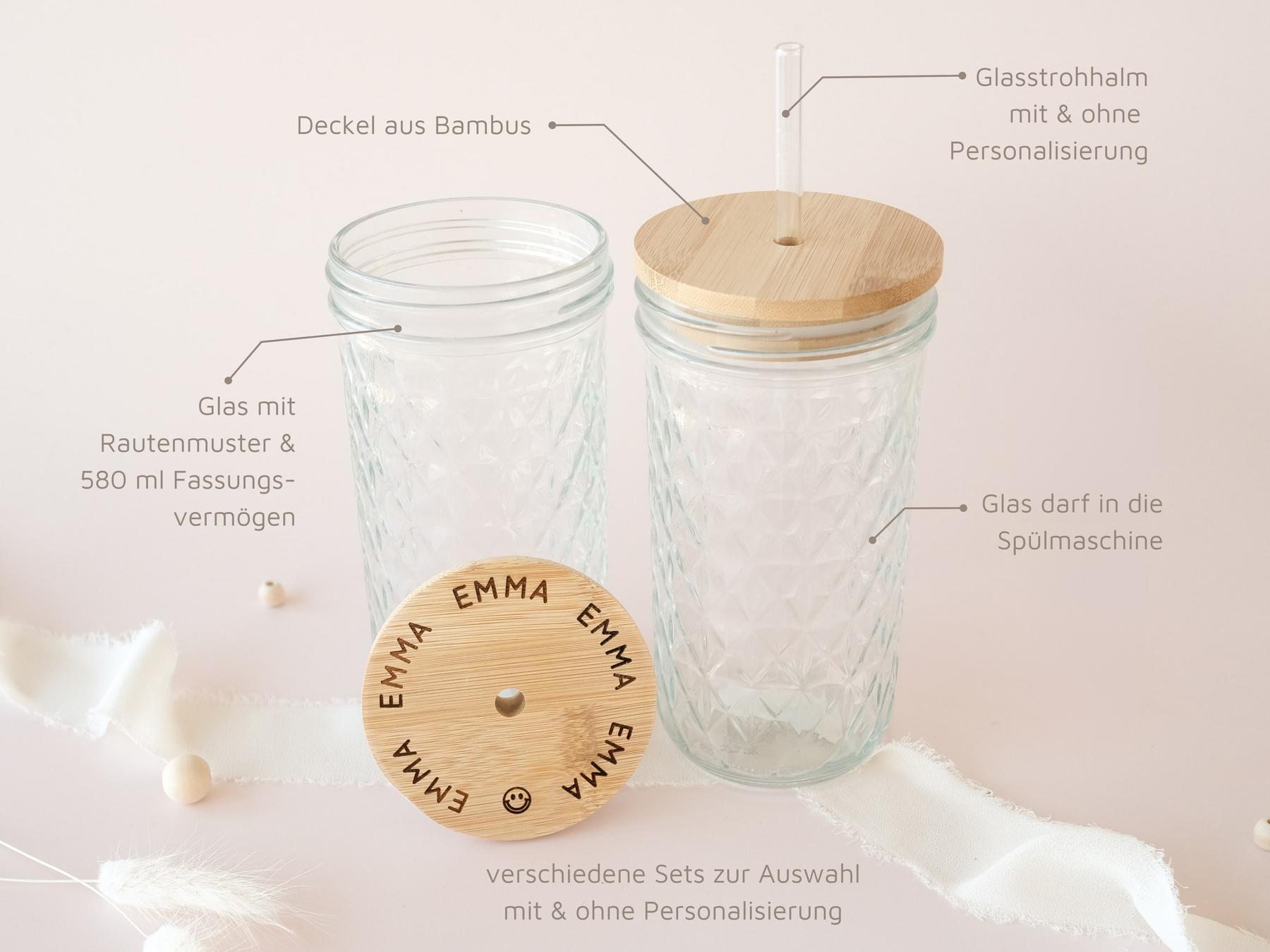 personalisiertes Trinkglas mit Deckel & Strohhalm – Tales of Marley