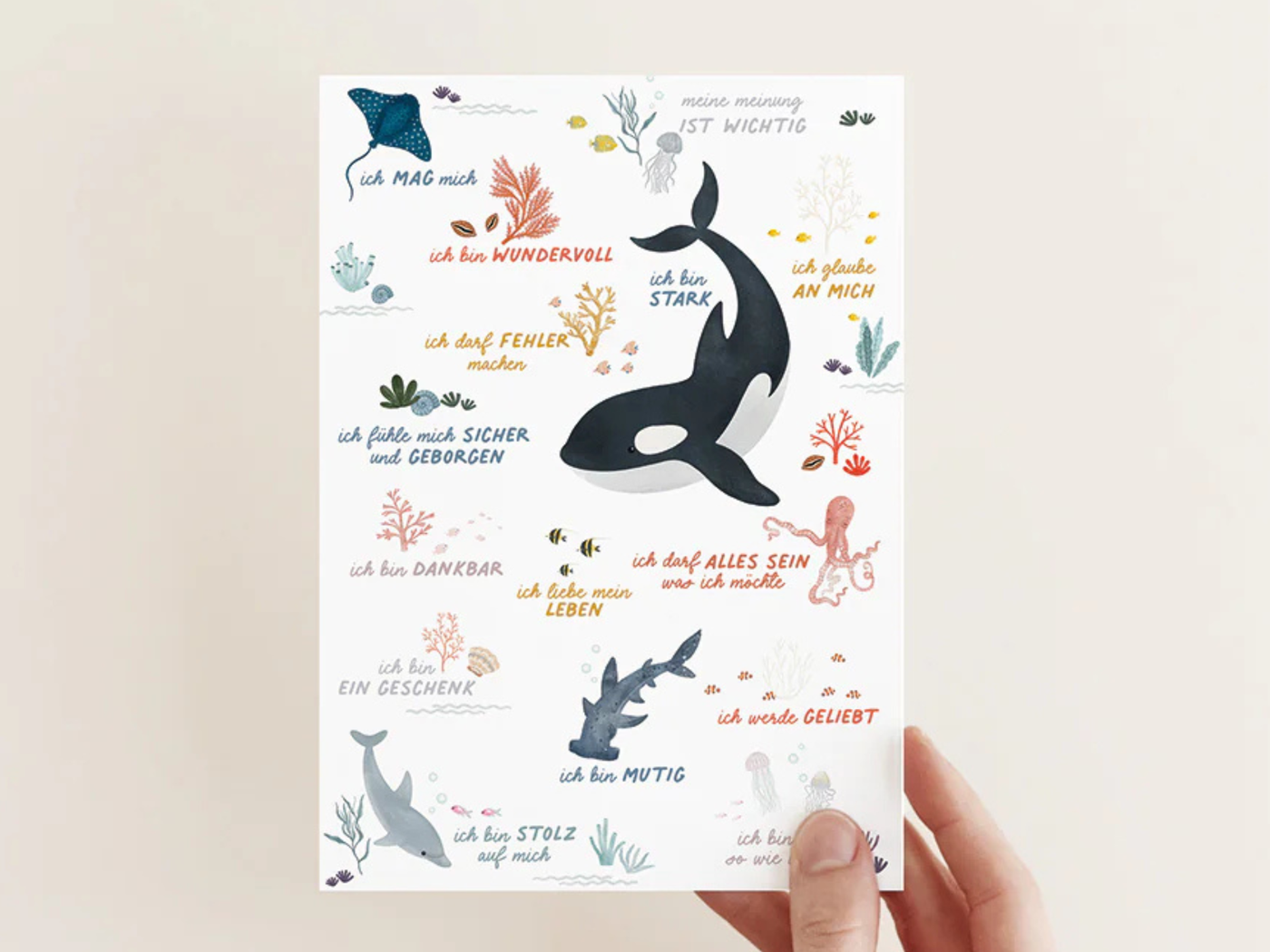 Postkarte Affirmationen Sealife