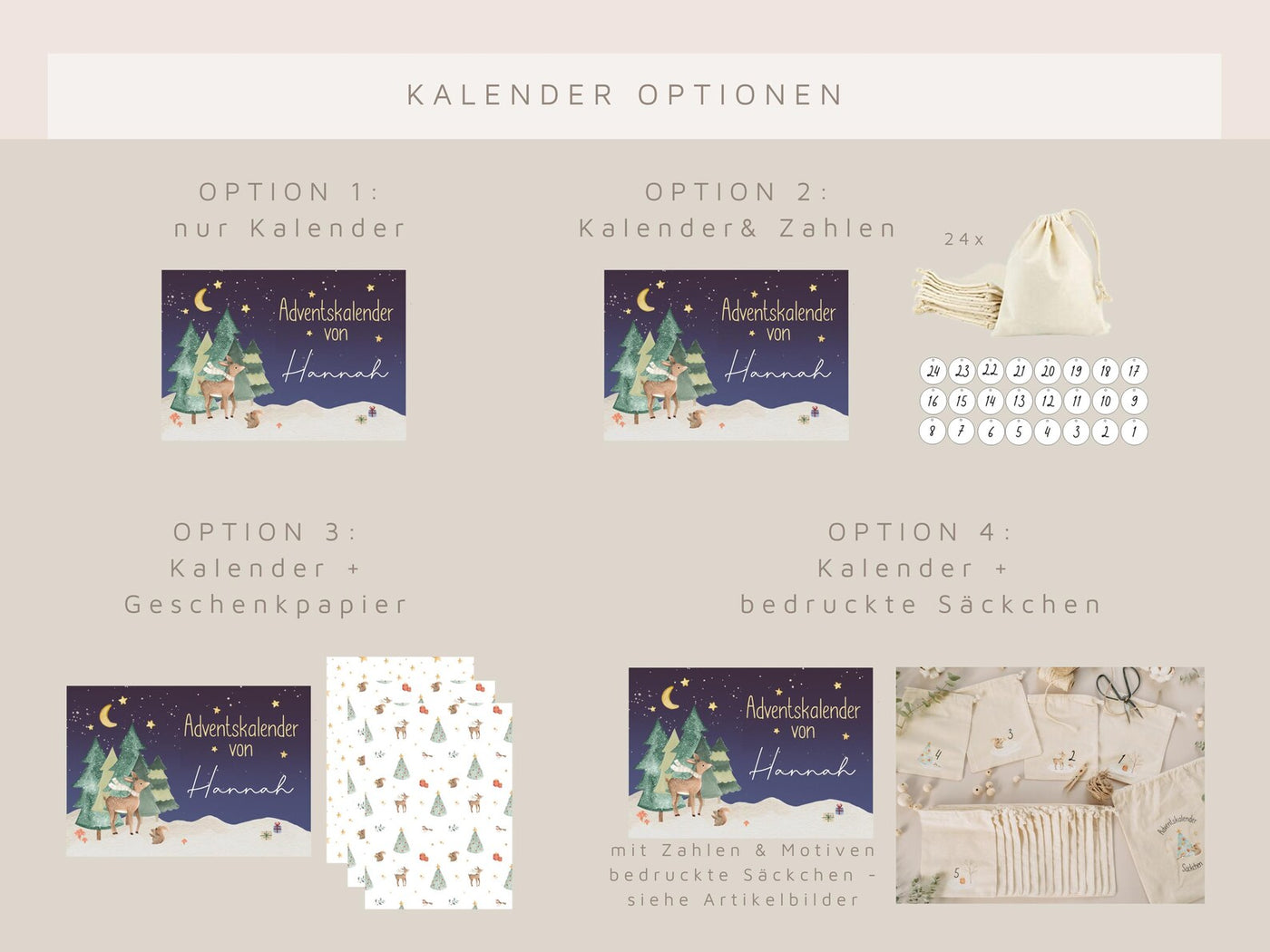 Adventskalender Winterwonderland-Motiv & aufgesetztem Namen aus Acryl