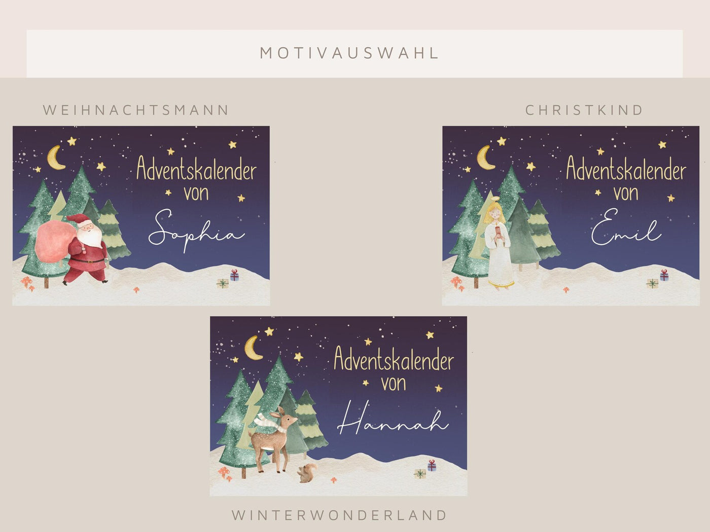 Adventskalender Weihnachtsmann-Motiv & aufgesetztem Namen aus Acryl