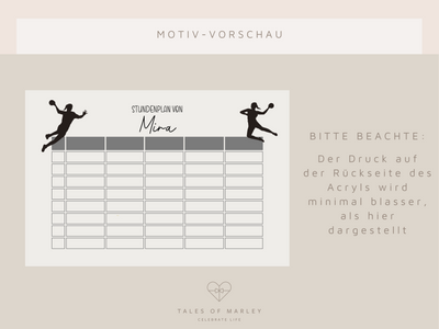 Abwischbarer Stundenplan - Motiv "Sport"