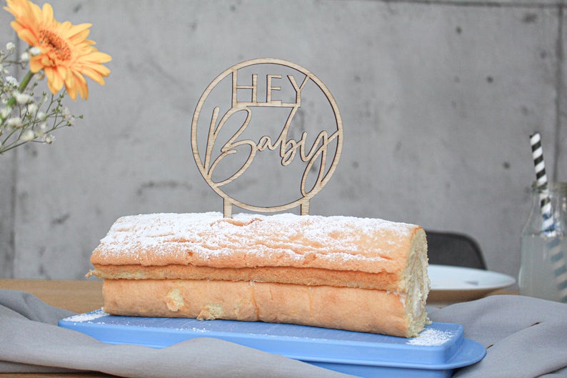 Caketopper "Hey Baby" aus Holz