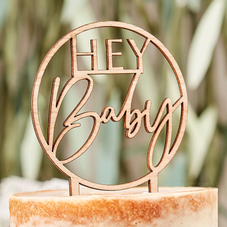 Caketopper "Hey Baby" aus Holz