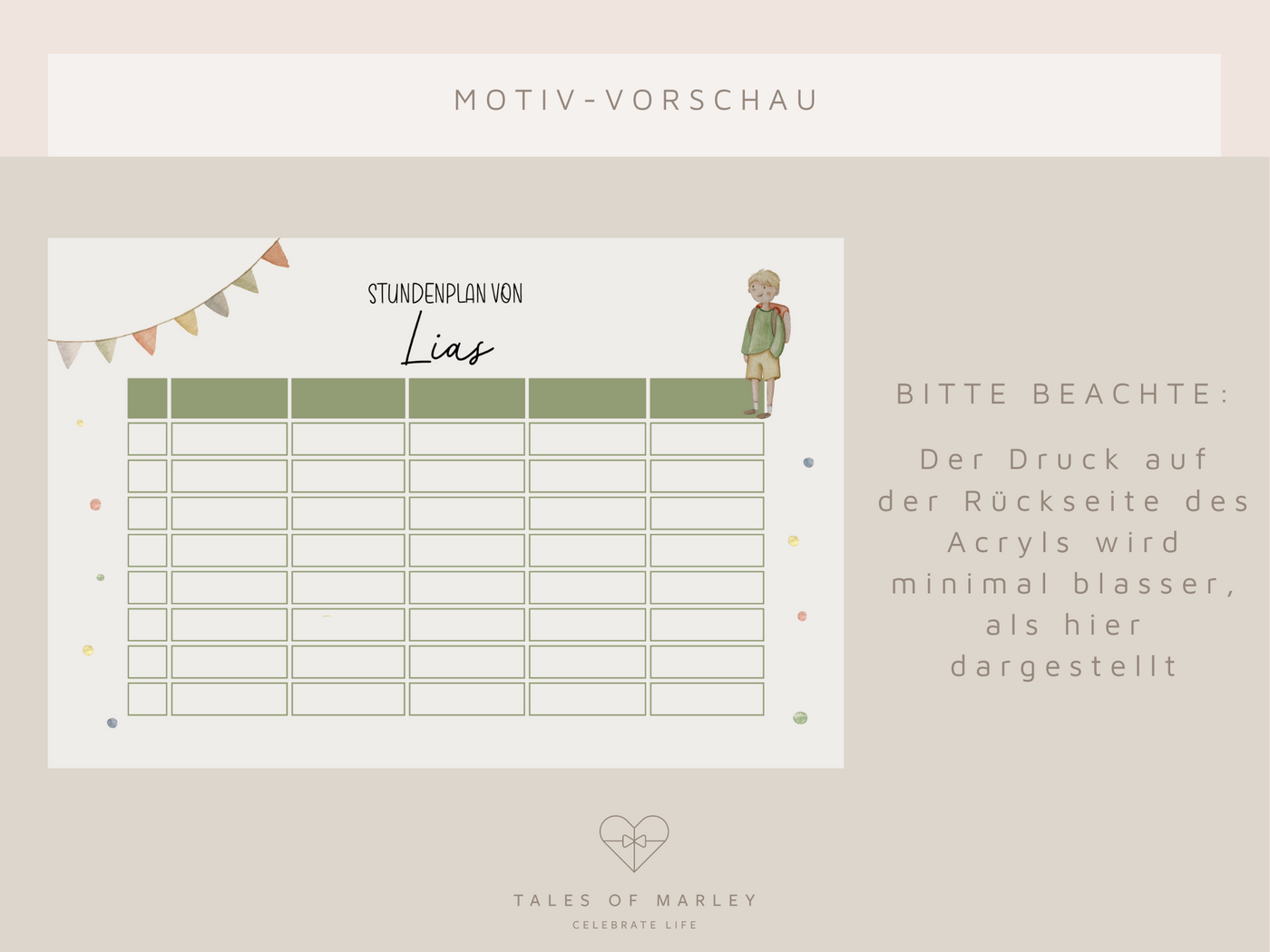 Abwischbarer Stundenplan - Motiv "Schulkind Junge"