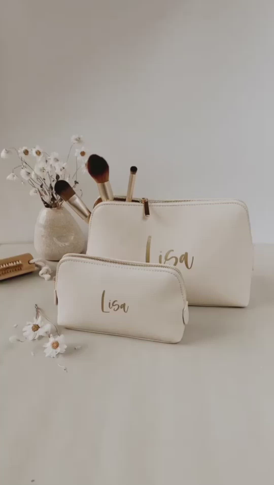 Kosmetiktasche Mit Schleife – Niedliches Leinen-Design, 19,1 X 25,4 Cm, In Hellblau/Beige, Als Geschenk Oder Reise-Organizer